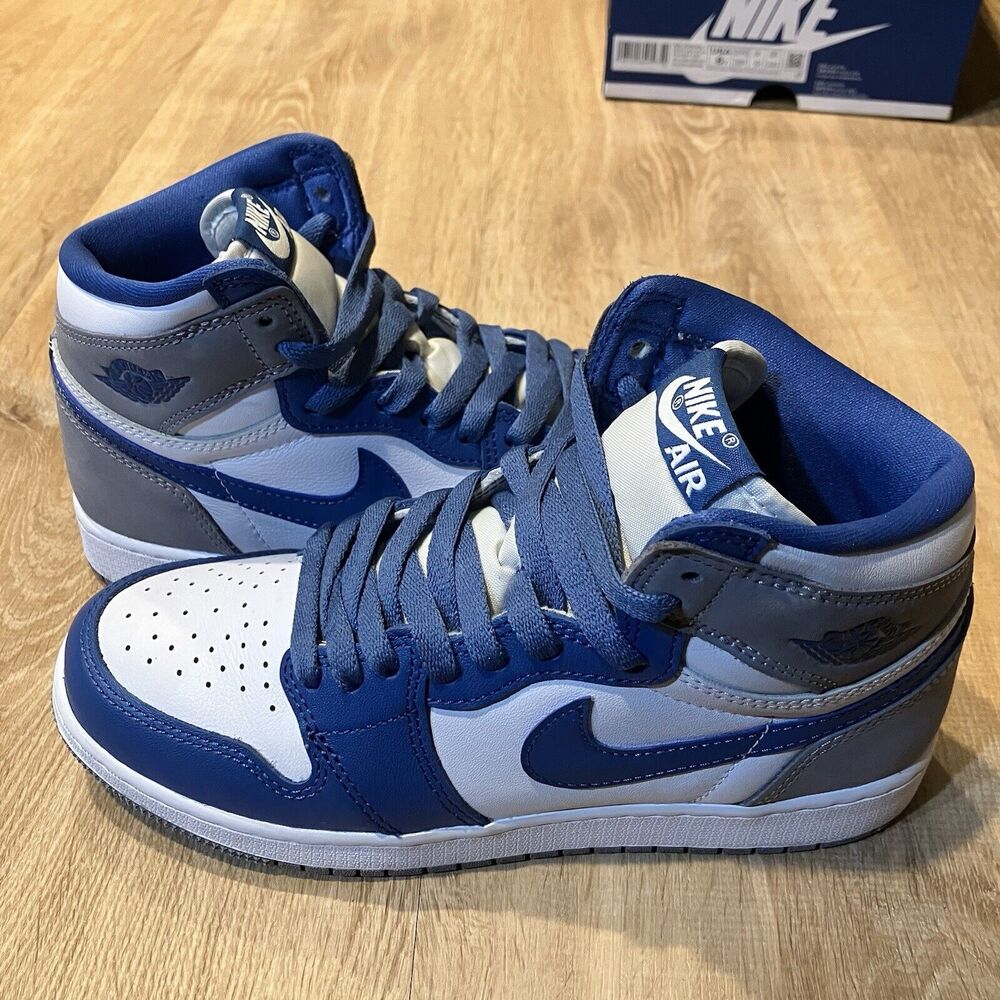 Nike Air Jordan 1 Retro High True Blue CLEAN OG White Grey FD1437 410 GS Size 6